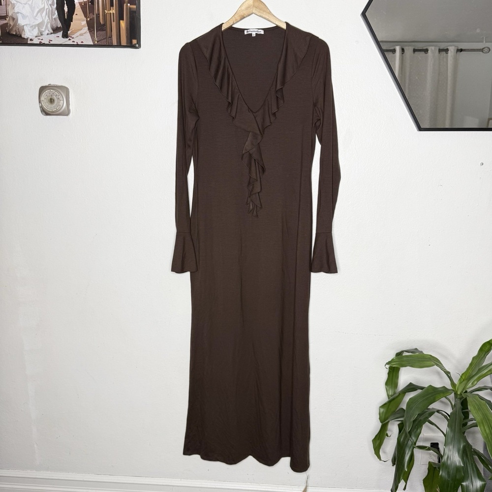 New Reformation Movie Knit V-neck Dress Long Flared Sleeve Women's Large